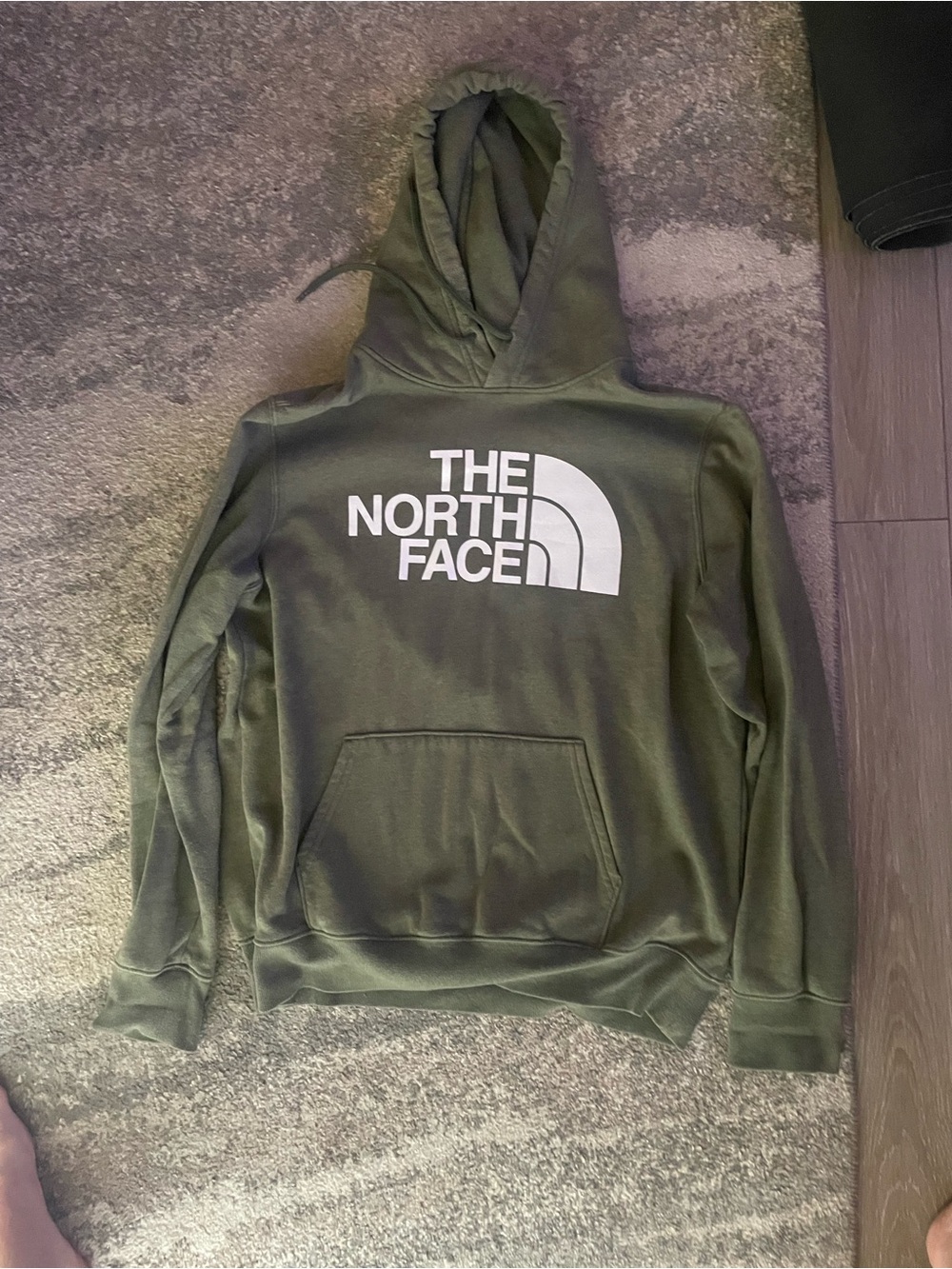 The North Face Men's Olive Green Crewneck Hoodie with White Logo
